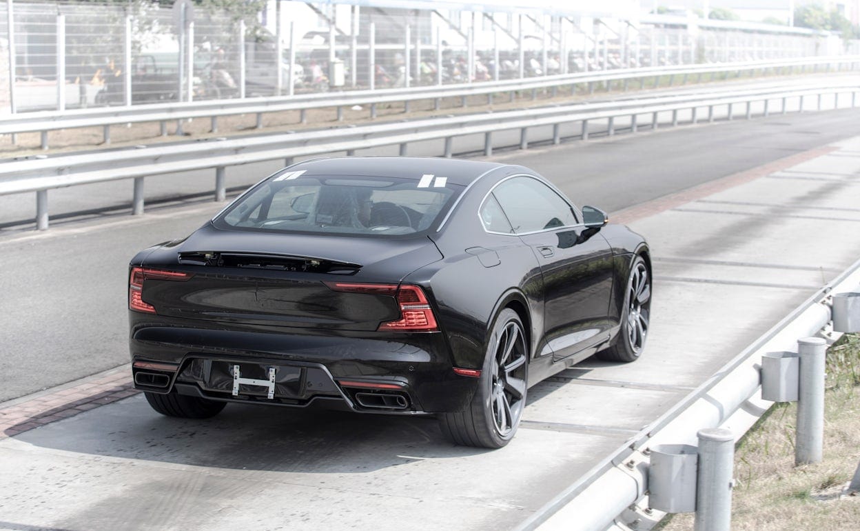 Polestar 1 in the colour Black Midnight on the road