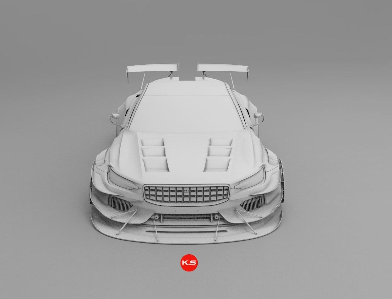Digital art of a completely white Polestar from the front