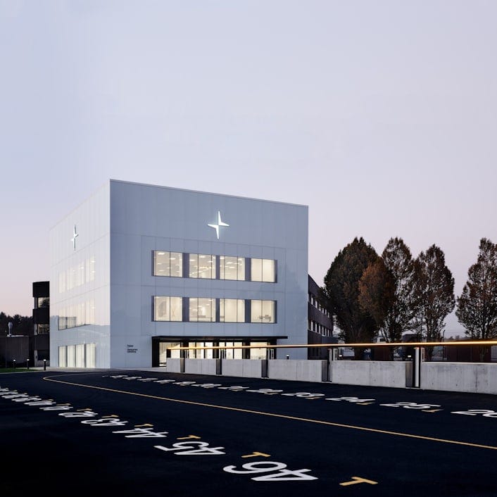 Polestar Headquarters, The Cube, in the afternoon light.