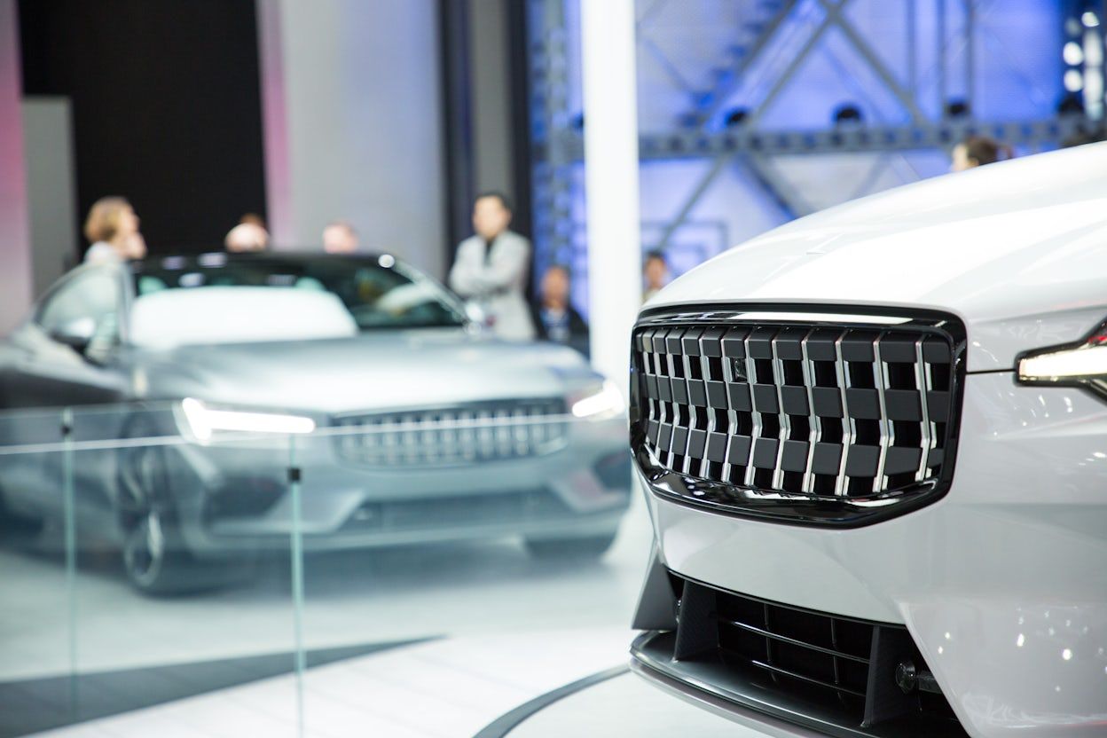 The grille of a white Polestar 1.