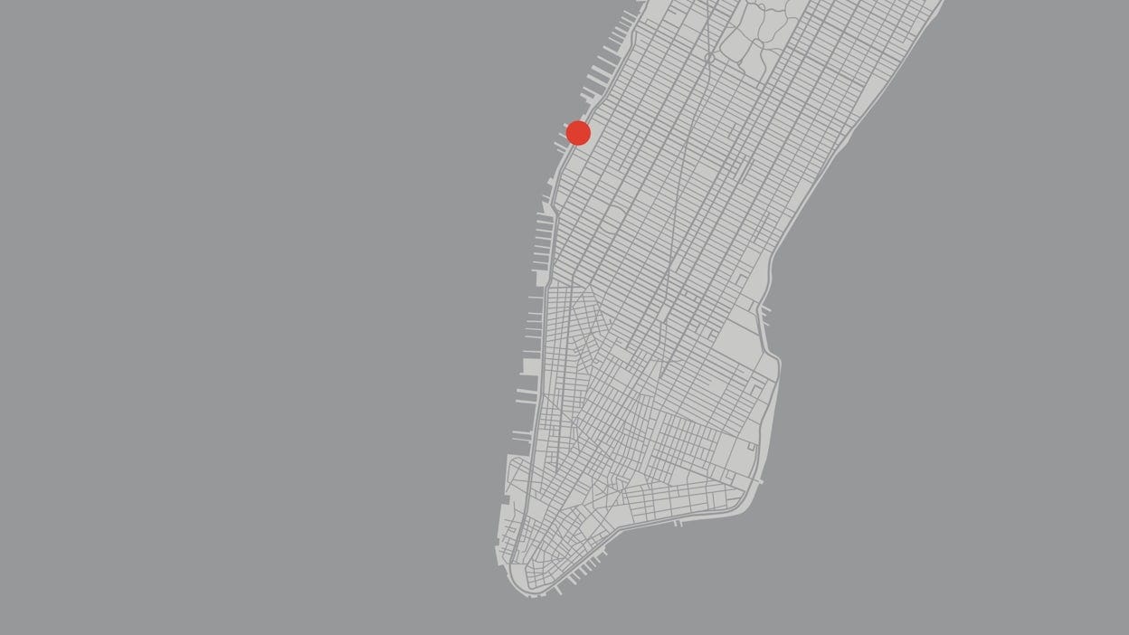 A map of New York with a large red dot