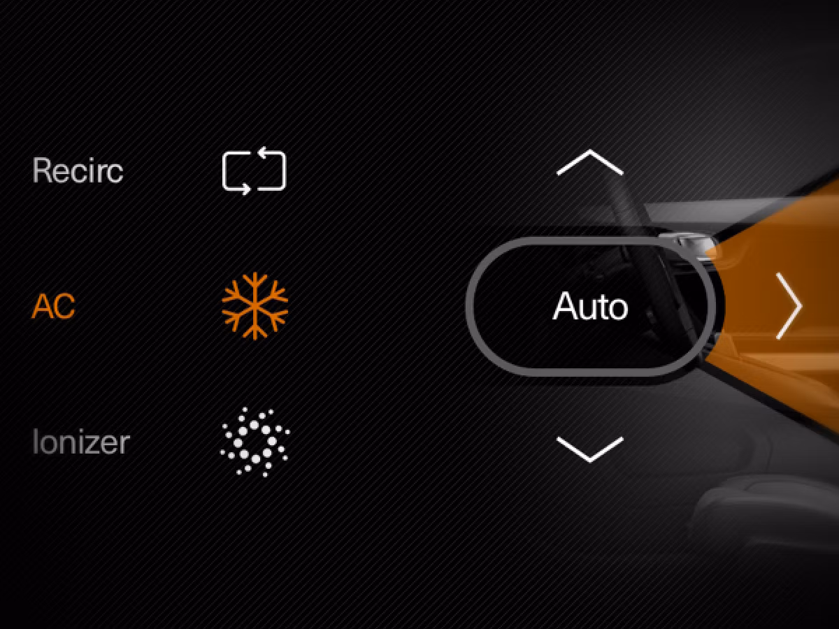 A close-up of the climate system controls.
