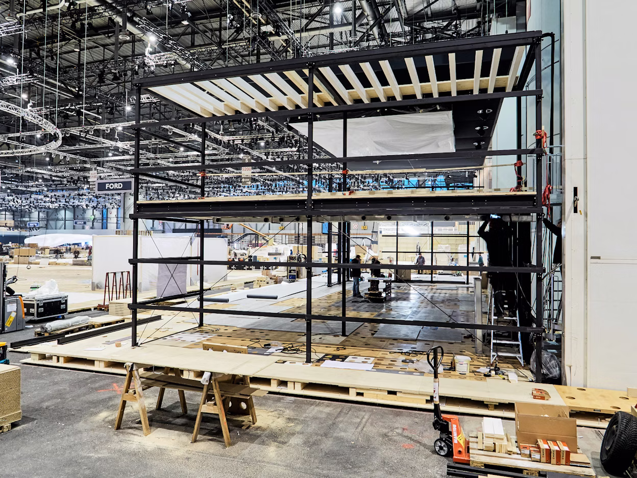 Construction in a large warehouse.