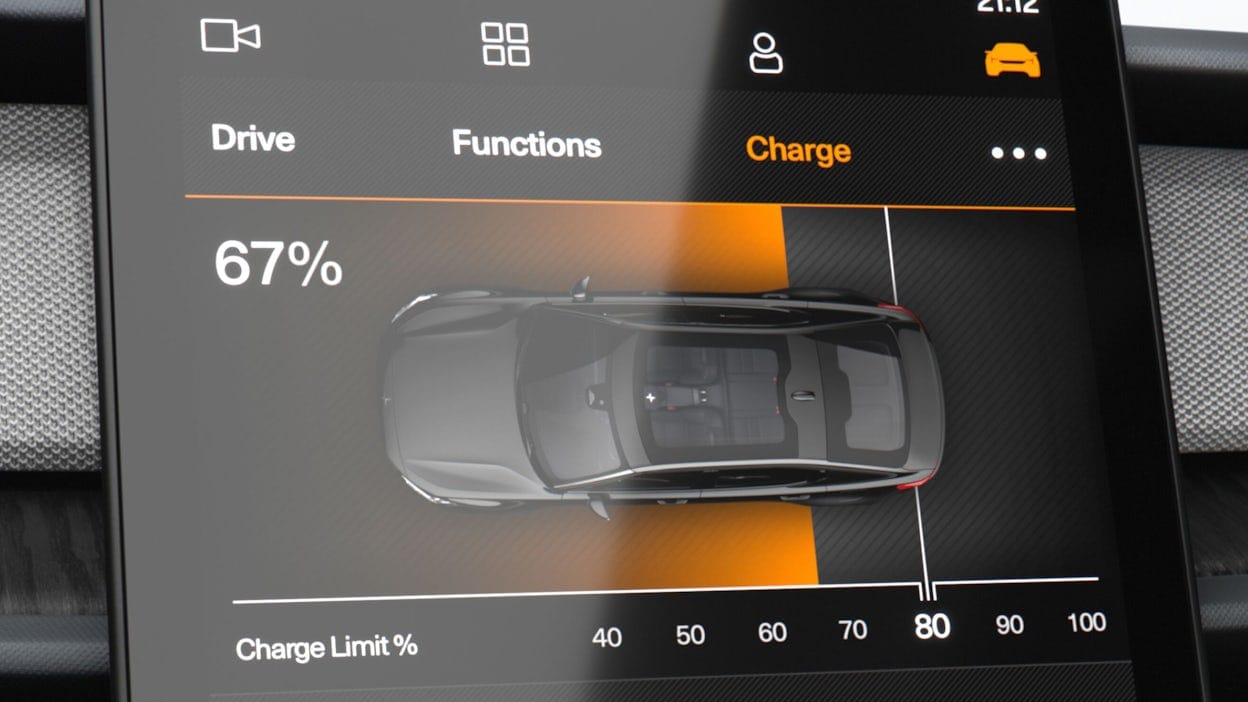 User interface of a Polestar 2 screen. 