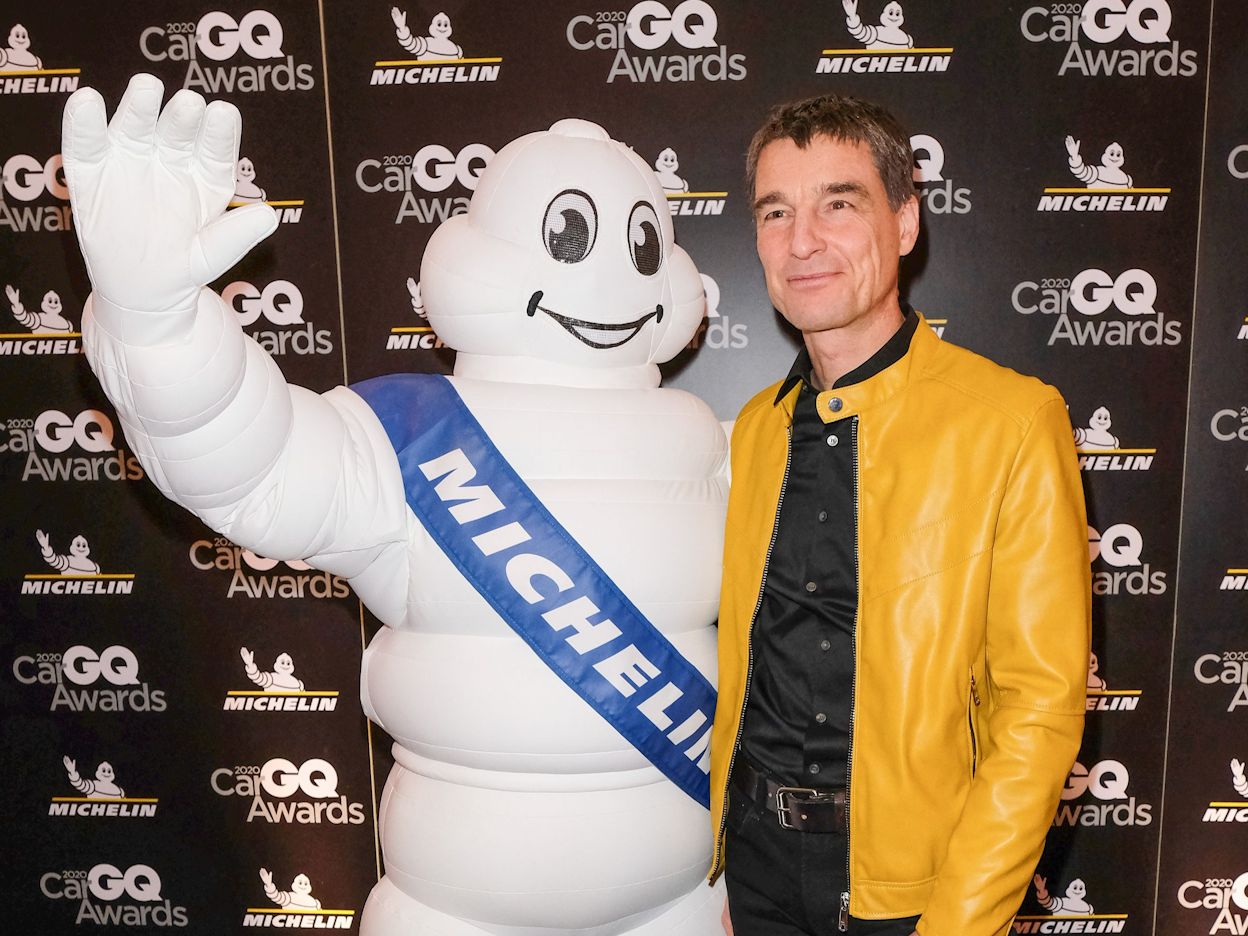 Thomas Ingenlath and the Michelin Man at the 2020 GQ Car Awards