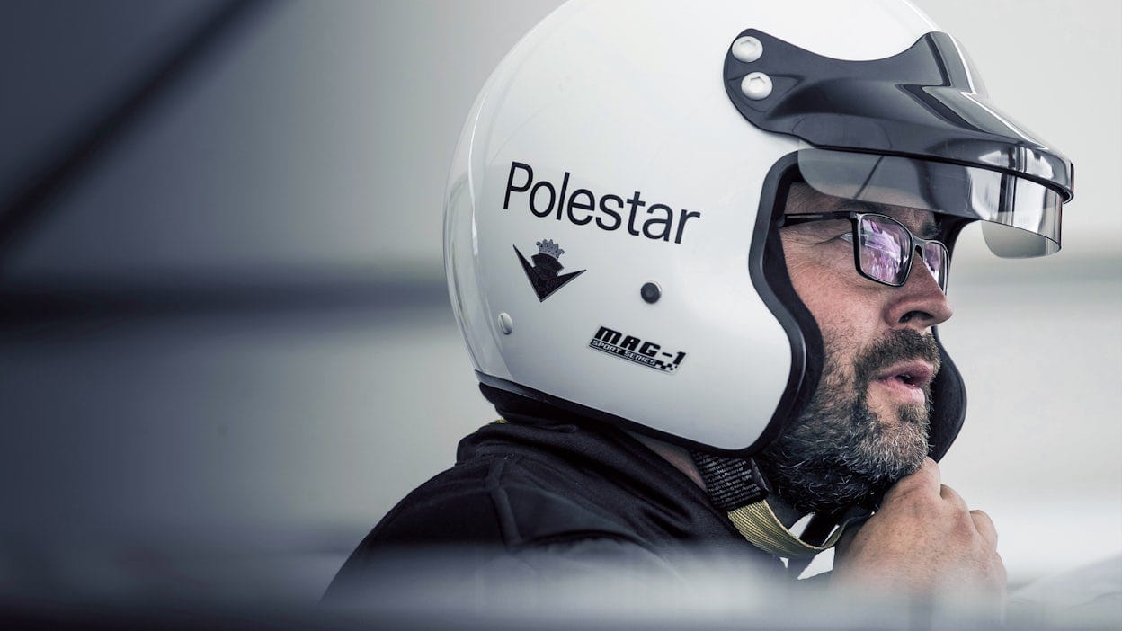 Joakim Rydholm with a Polestar helmet