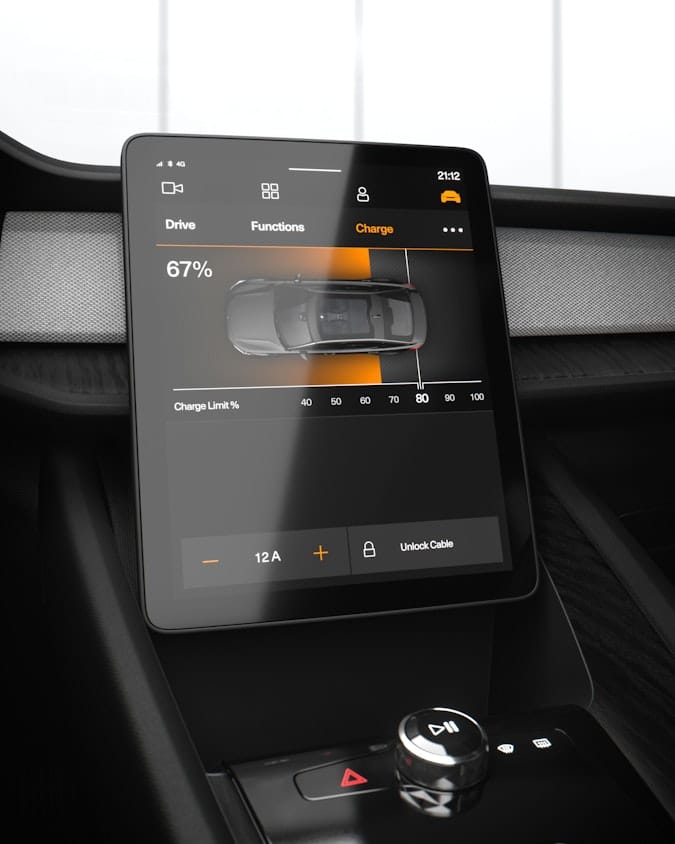 Detail of in-car display showing charging status