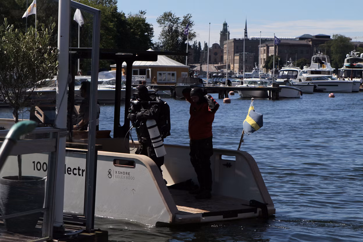 Electric boat in lake Mälaren on a summer day.