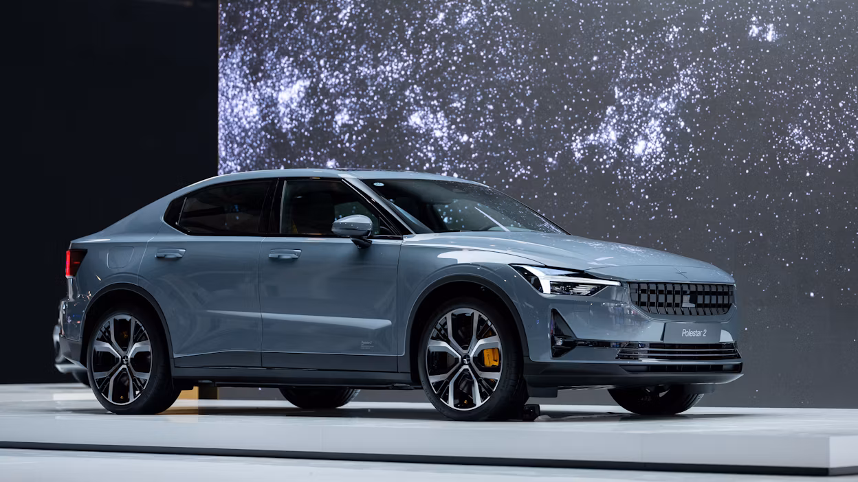 Polestar 2 on a stand at the 2020 Beijing Auto Show.