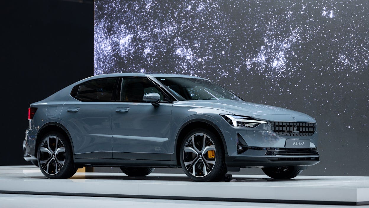Polestar 2 on a stand at the 2020 Beijing Auto Show.