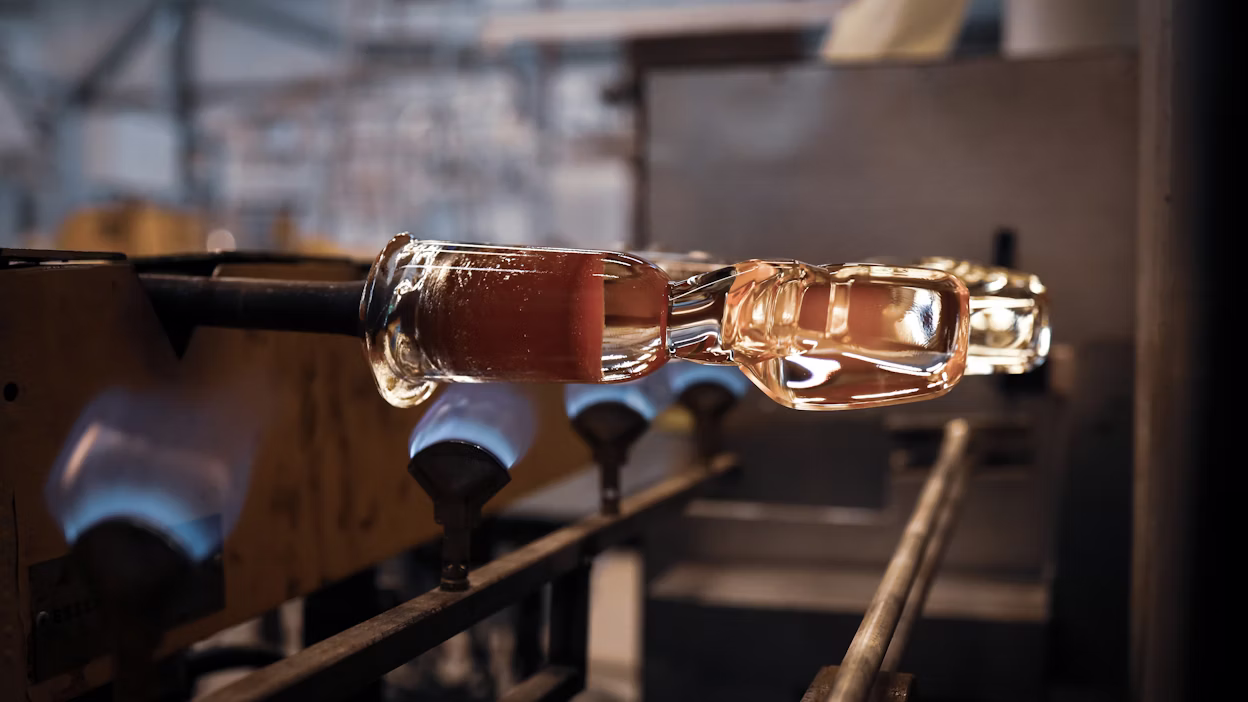 Glass being heated by blowtorches.