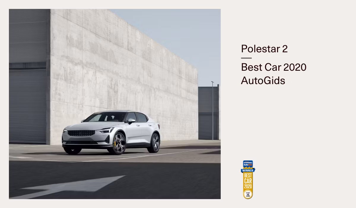 Polestar 2 and the text Polestar 2 Best Car 2020 AutoGids