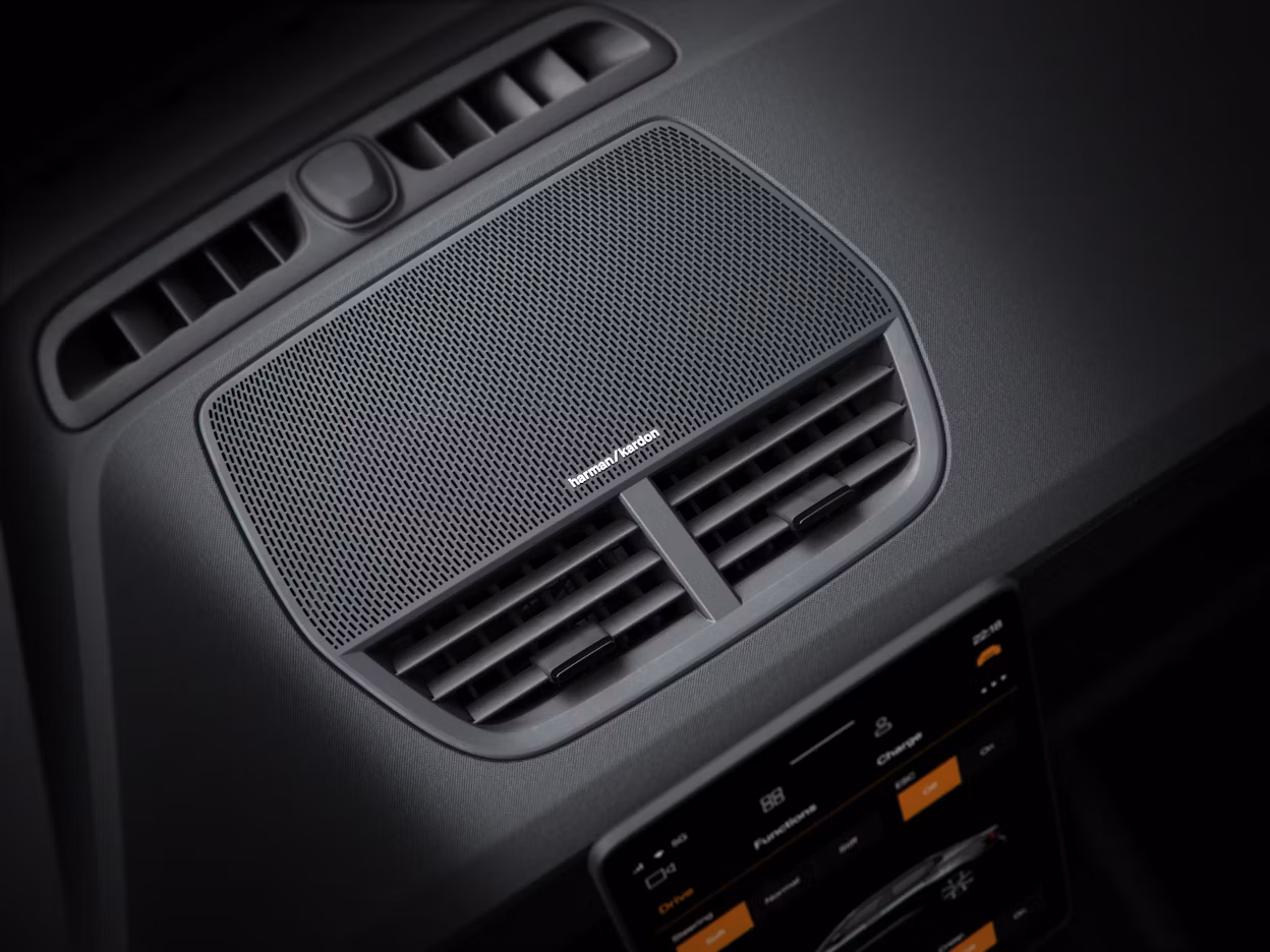 Close-up of the Harman Kardon audio system in a Polestar 2