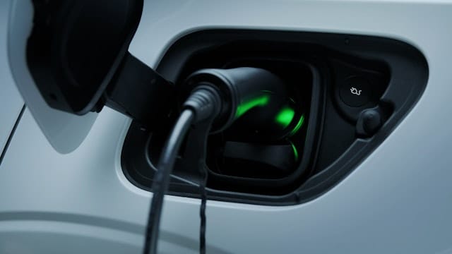 Detailed view over the charging socket of Polestar 2 while charging 