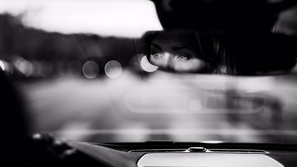 Sofia Björnesson photographed in the rear-view mirror.
