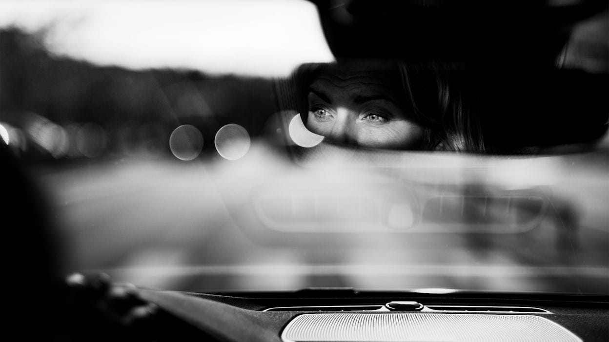 Sofia Björnesson photographed in the  rear-view mirror