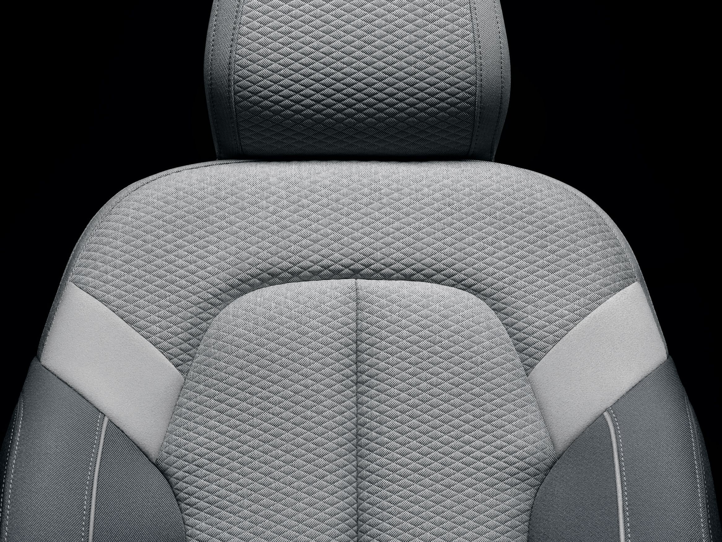 Detailed view of grey car seat 