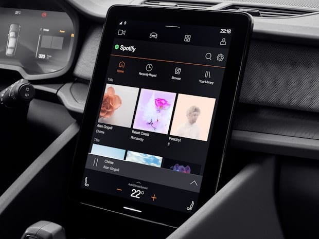 Details of in-car display showing spotify features