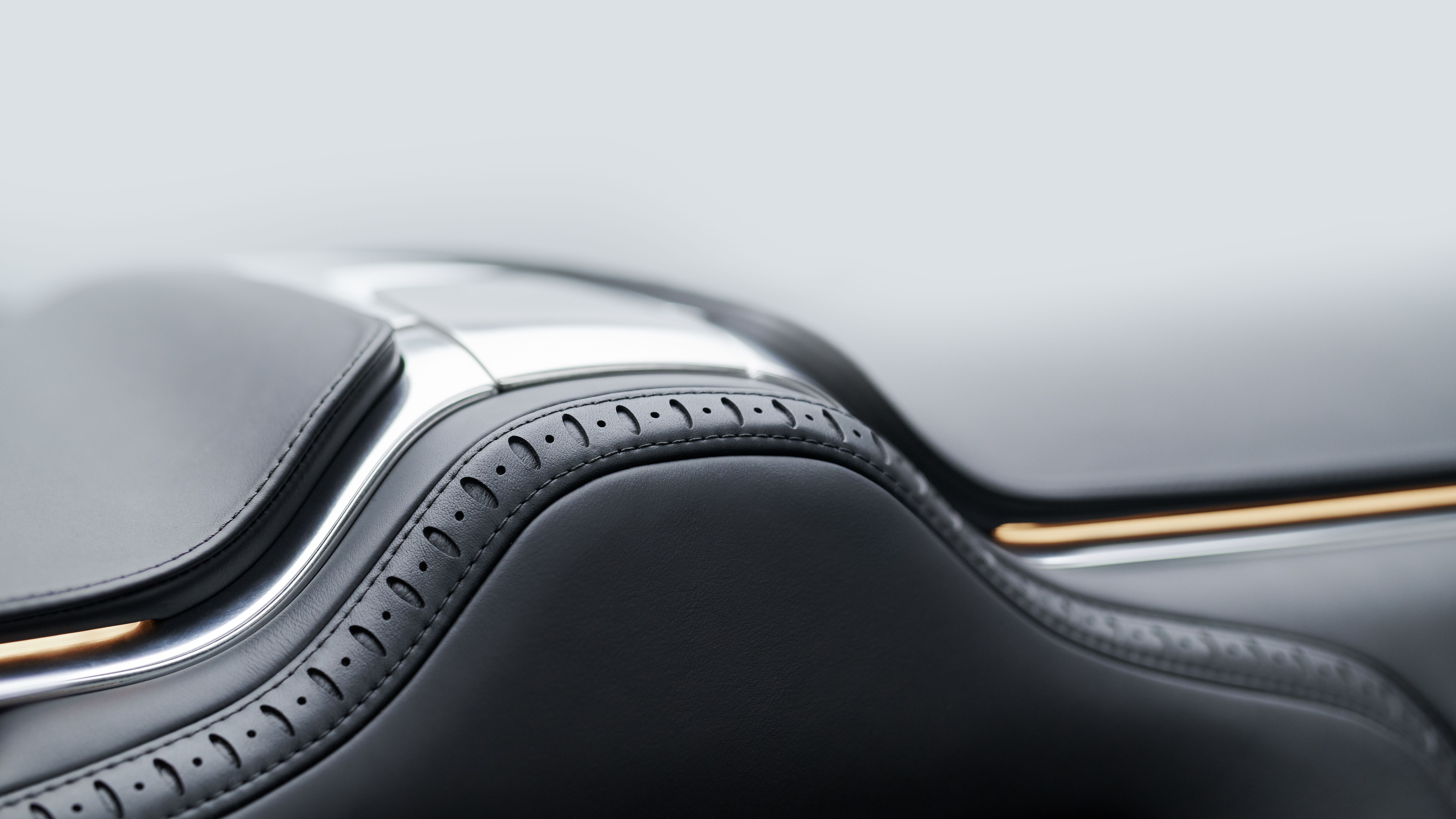 Details of hand-stitched leather upholstery in Polestar 1