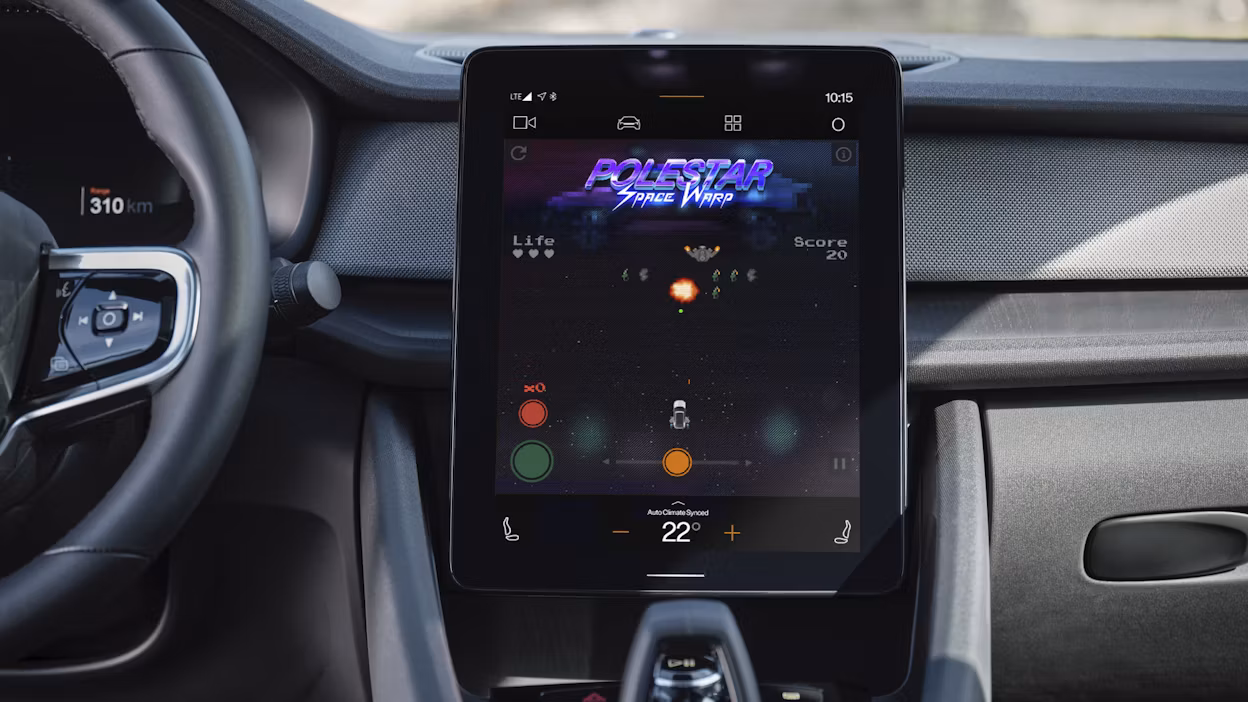 In-car display in a Polestar car showing the Space Warp game.