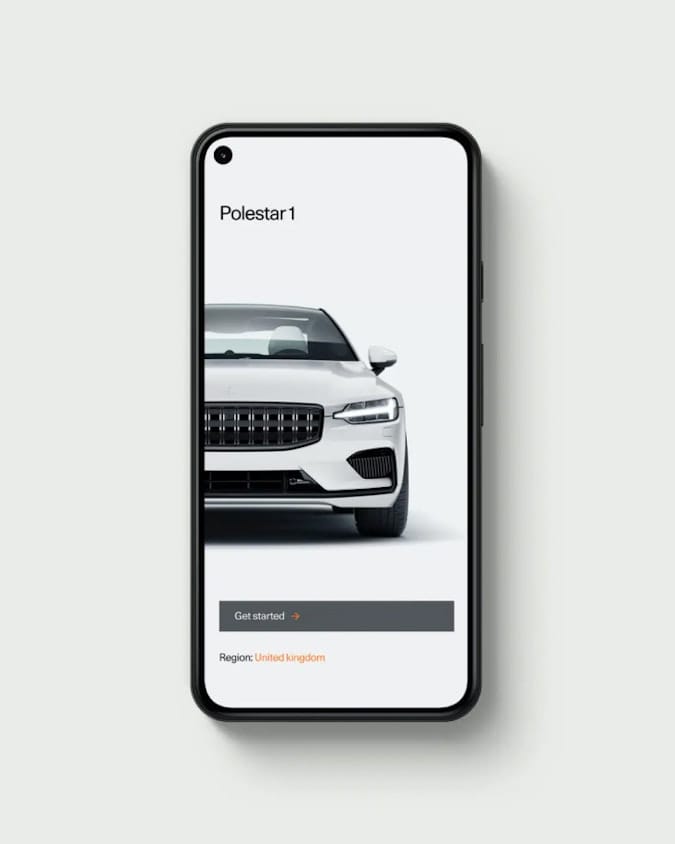Illustration of the Polestar 1 connect app on a smartphone 