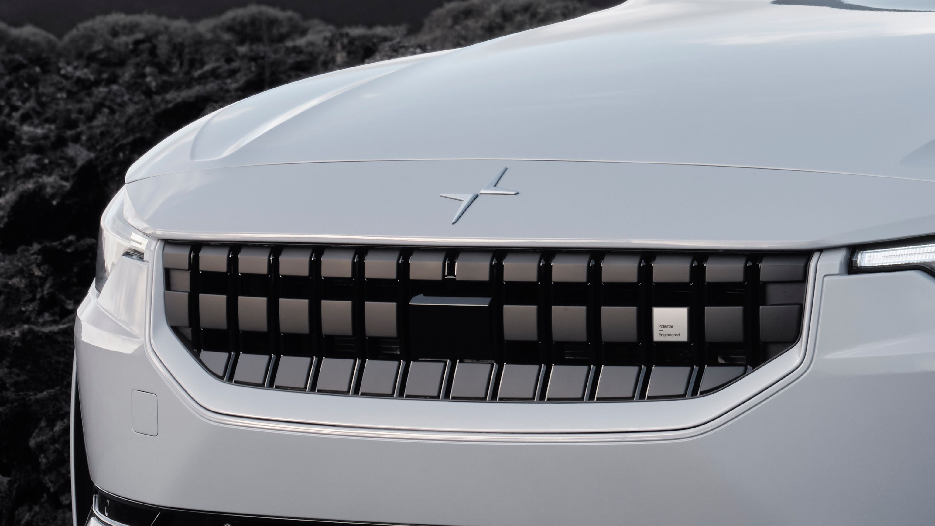 Front grid of a white Polestar 2