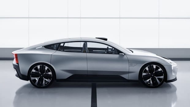 Polestar precept side view showing the wheels and the design from the side
