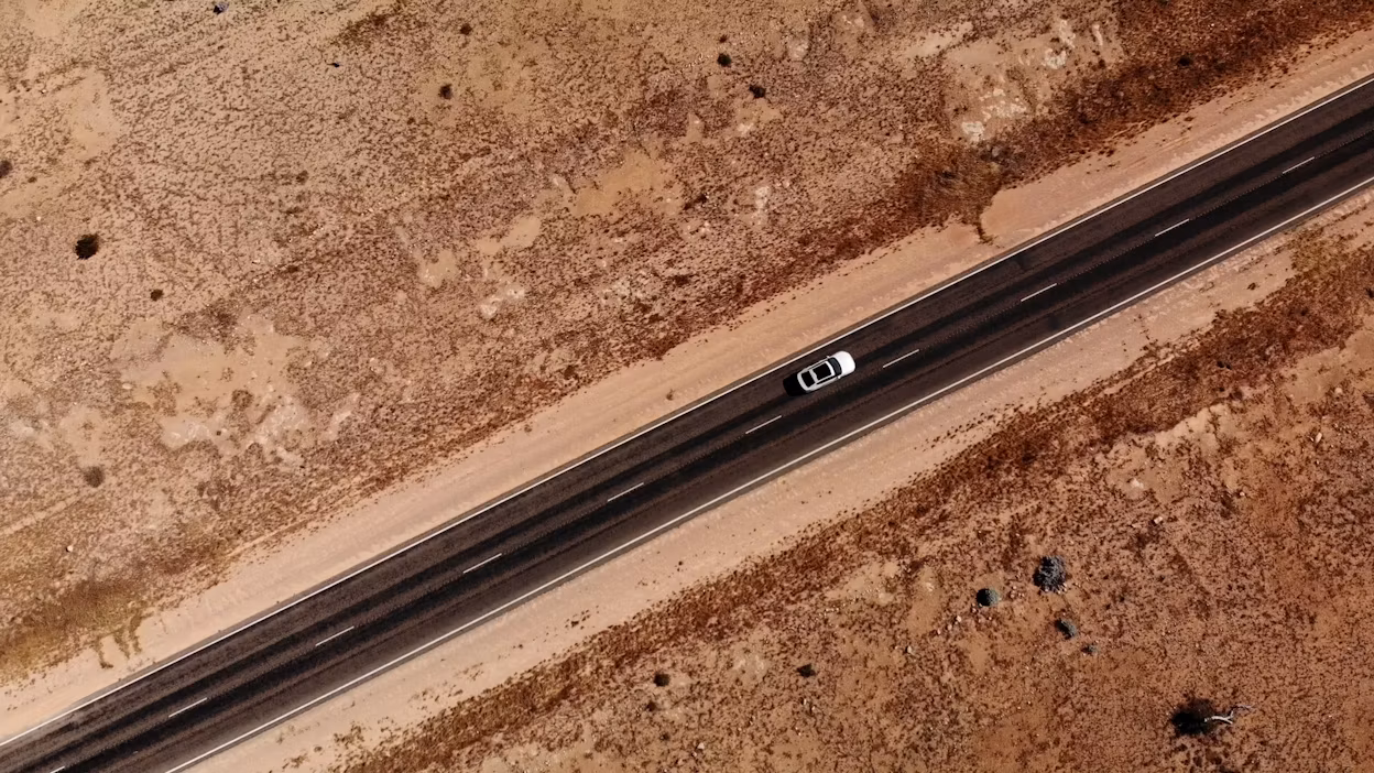 Electric car on its way through the Australian outback