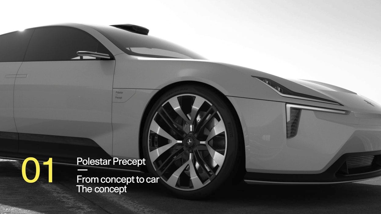 A screenshot from the Precept documentary series saying Polestar Precept, From concept to car, The concept.