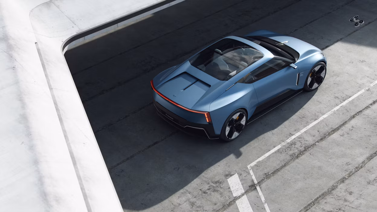 Polestar 02 from above parked in the sun