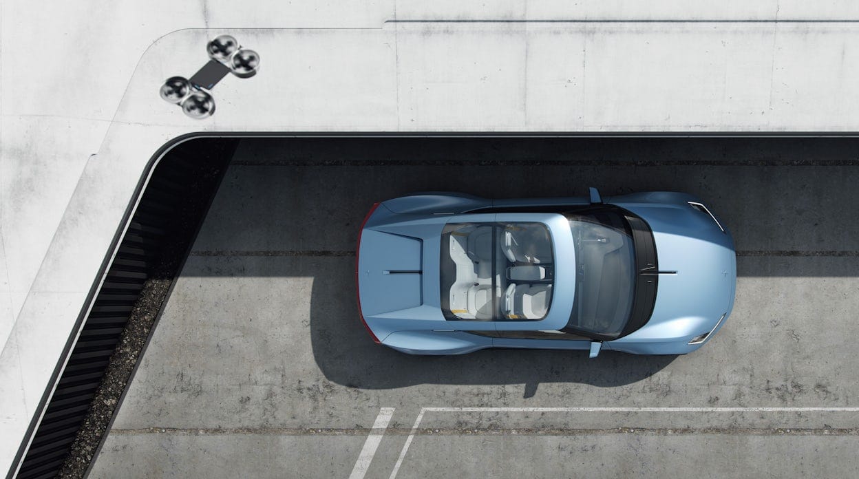 Polestar O₂ and its drone from a bird´s eye view