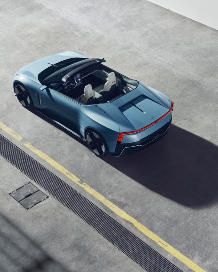Polestar O₂ from above in a parkinglot environment