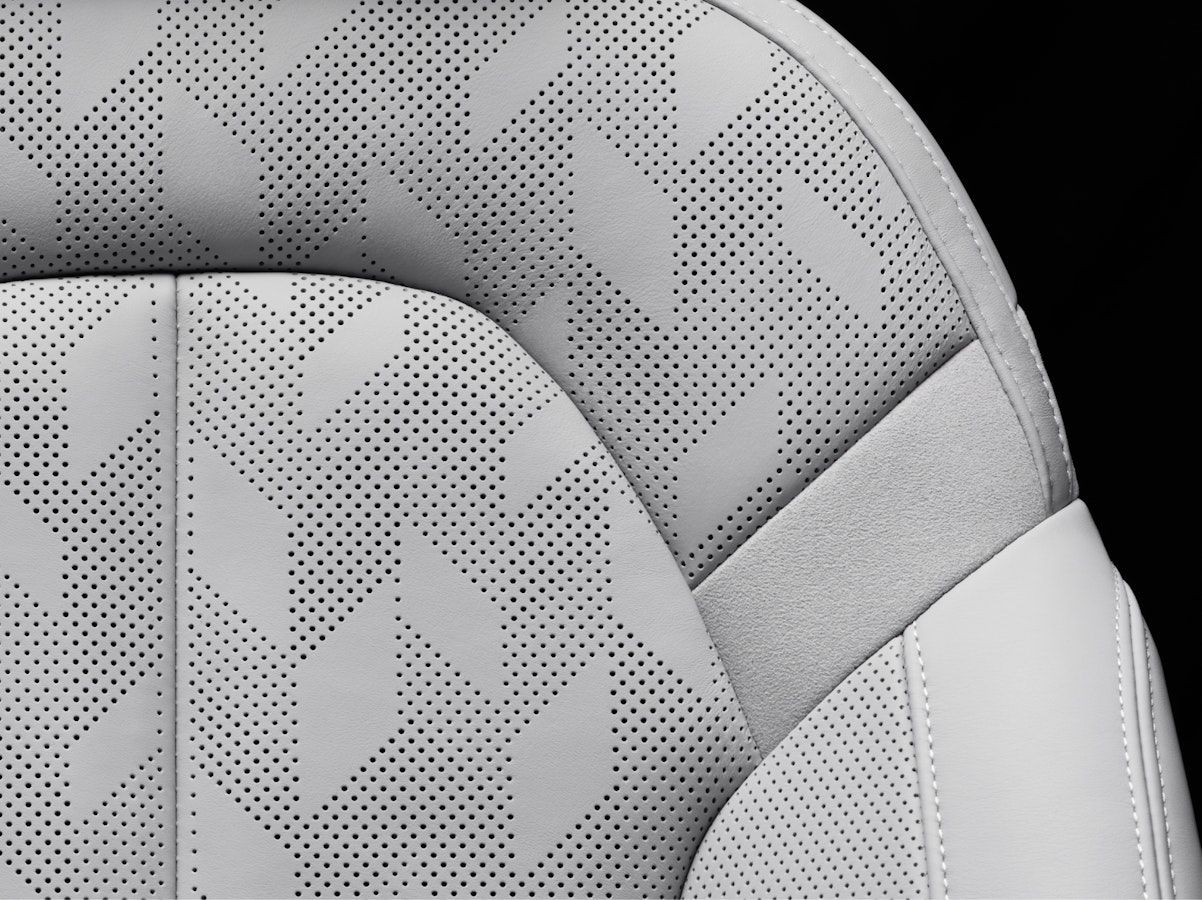 Detail of ventilated white car seat option