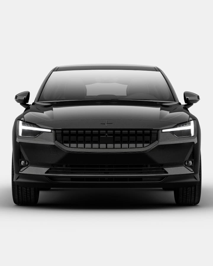 Front view of a black Polestar 2 