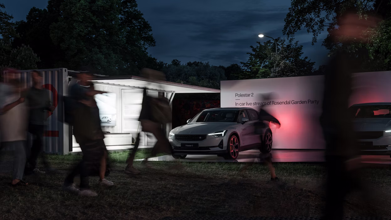 White Polestar 2s on a white stage.
