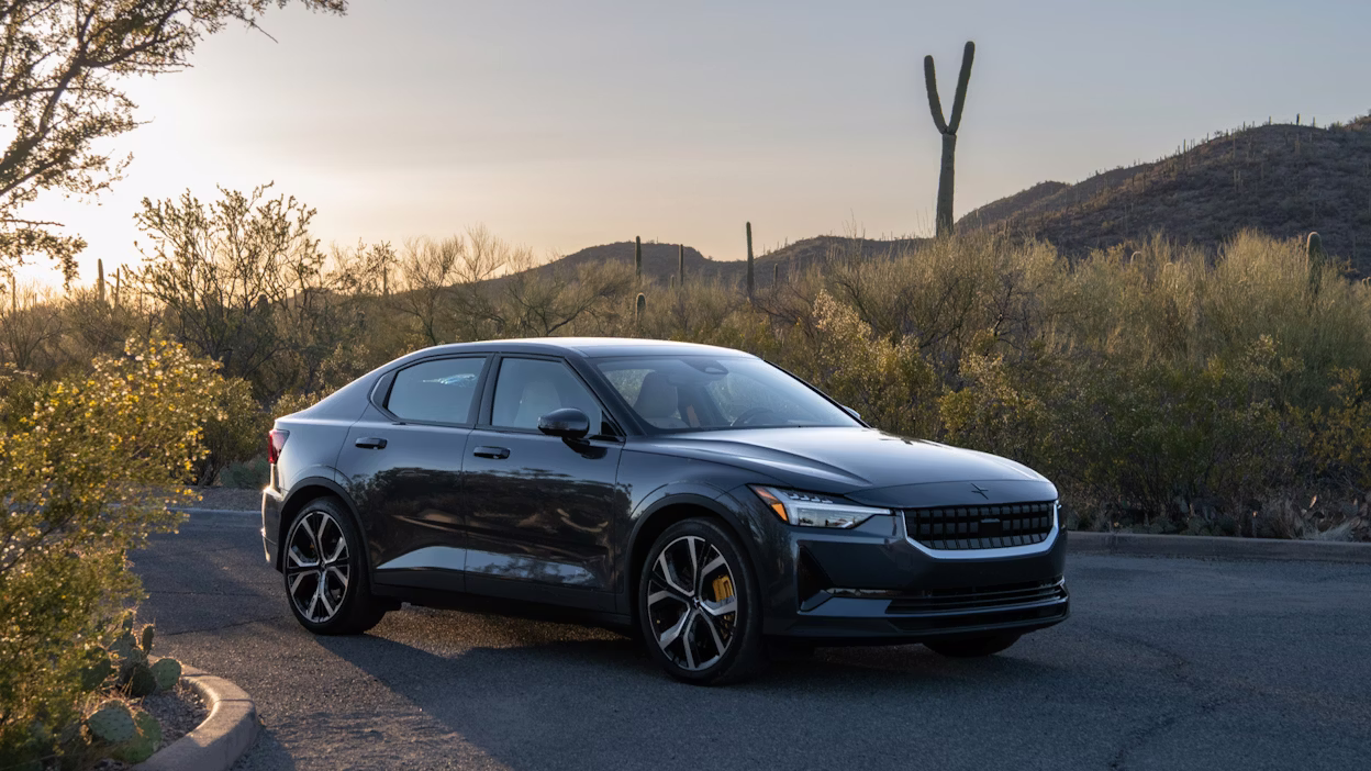 Polestar 2 in desert environment.