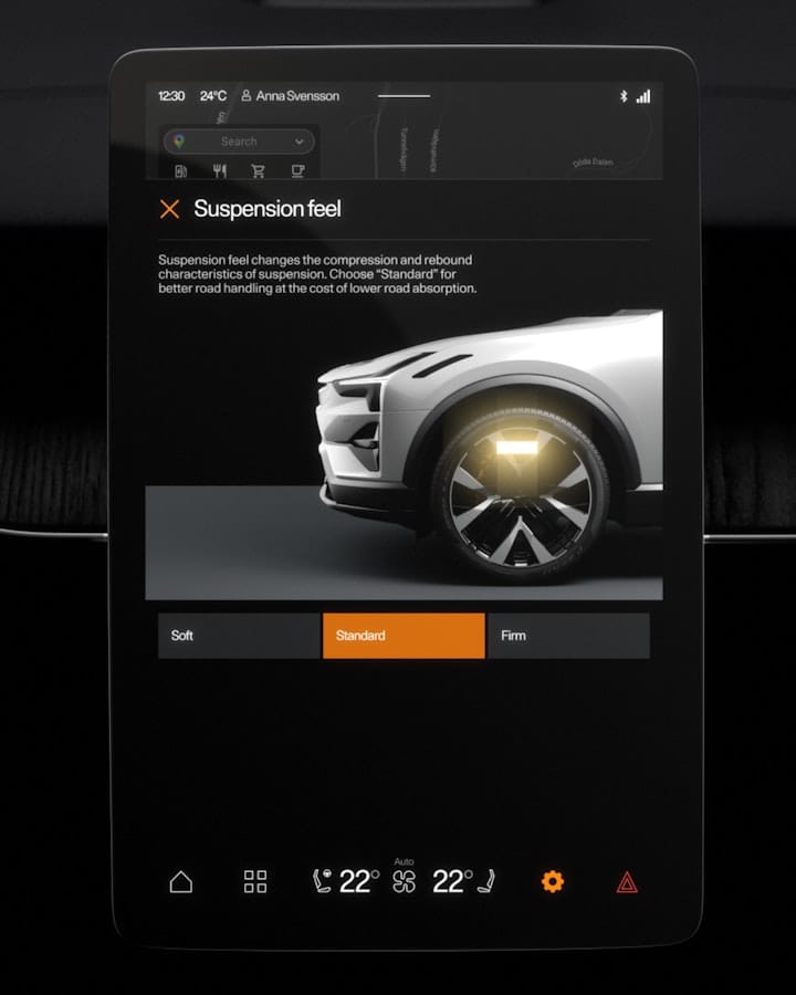 Drive-skærmen giver adgang til specifikke performance-indstillinger såsom affjedring. 