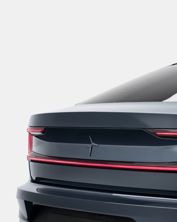 The Polestar 2 from behind showing the adaptive rear light blade