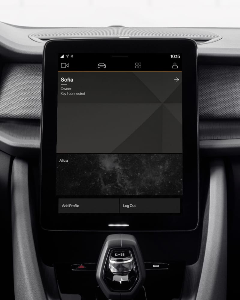 Tablet showing the Polestar ID that gives access to services and personal settings.