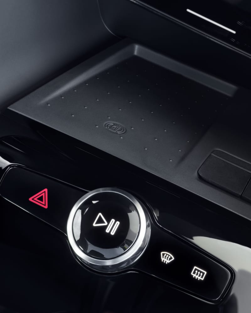 Showing close-up of wireless charger in Polestar 2