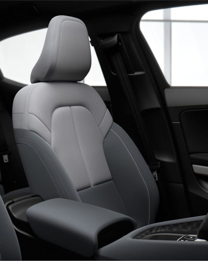 Grey seats with black ash deco interior in Polestar 2.