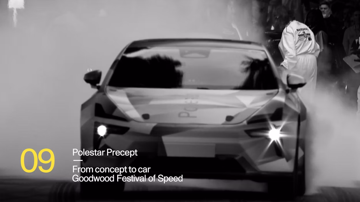 Front view of a Polestar 5 at the Goodwood hillclimb.