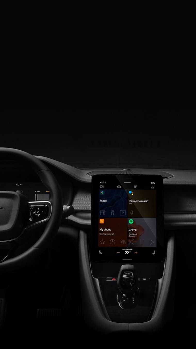 Showing tablet with in car-apps in the Polestar 2.