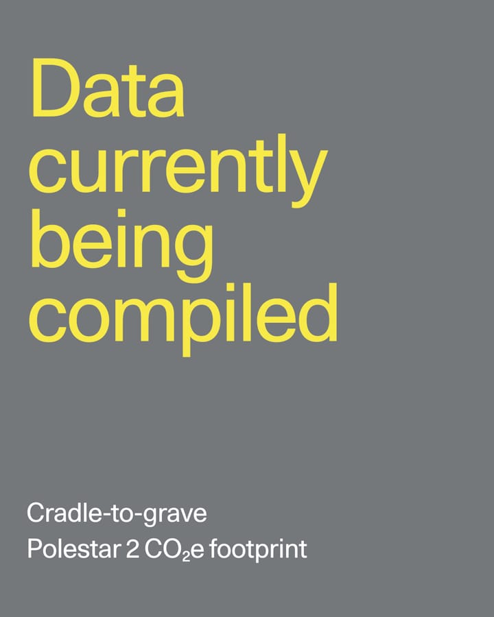 Yellow text on gray background saying - Data currently being compiled, Cradle-to-grave Polestar 3 CO2e footprint.