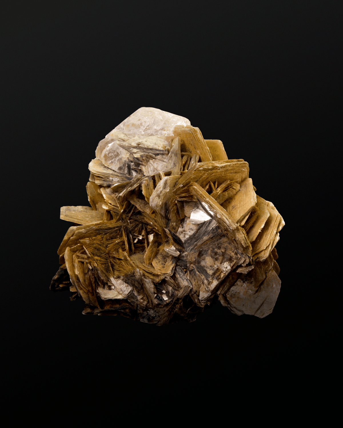 Mica material, flaky and golden, black background