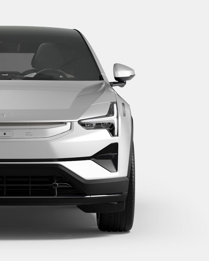 A front view of the Polestar 3 with a white exterior.