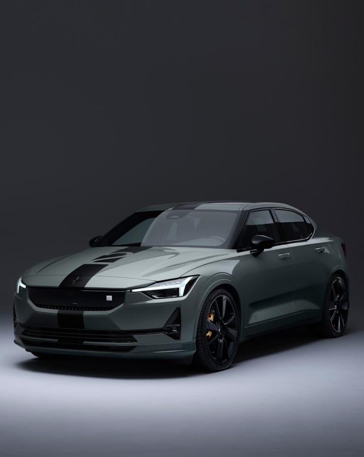 Green Polestar 2 BST edition 230 front smart zone and wheels