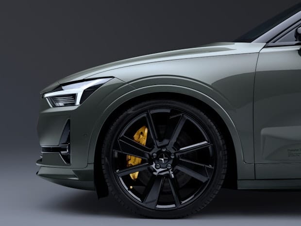 Polestar BST 230 21 inch wheels, showing from the side of the car