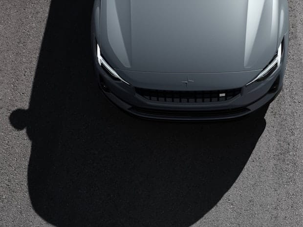 The front of Polestar 2 seen from above.