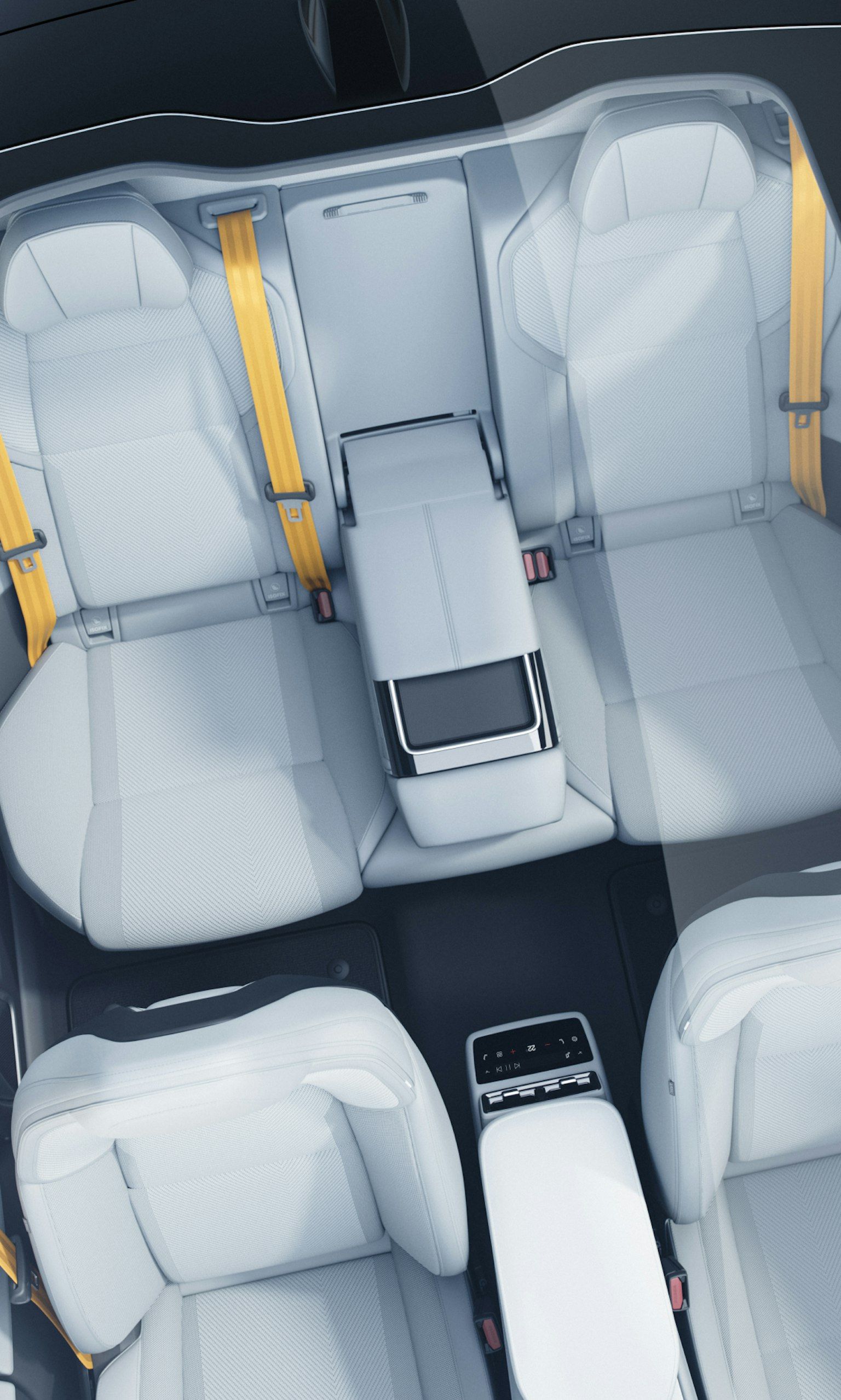 Polestar 4 interior with Tailored knit upholstery, showing all 5 seats